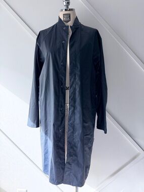 RAINS Waterproof Jacket Navy Blue Long Minimal Raincoat Scandinavian Unisex XS/S